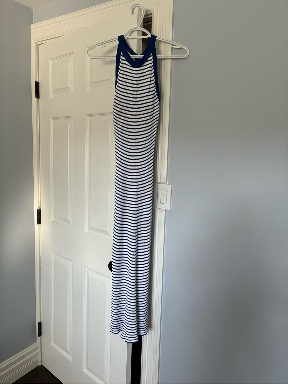 MICHAEL Michael Kors Navy and White Striped Racerback Maxi Dress